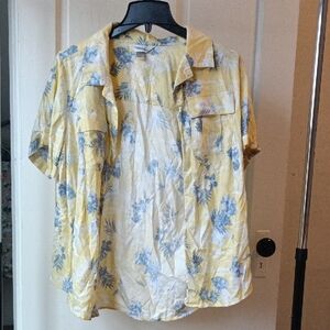CJ Banks Yellow and Blue Floral Button Down Shirt